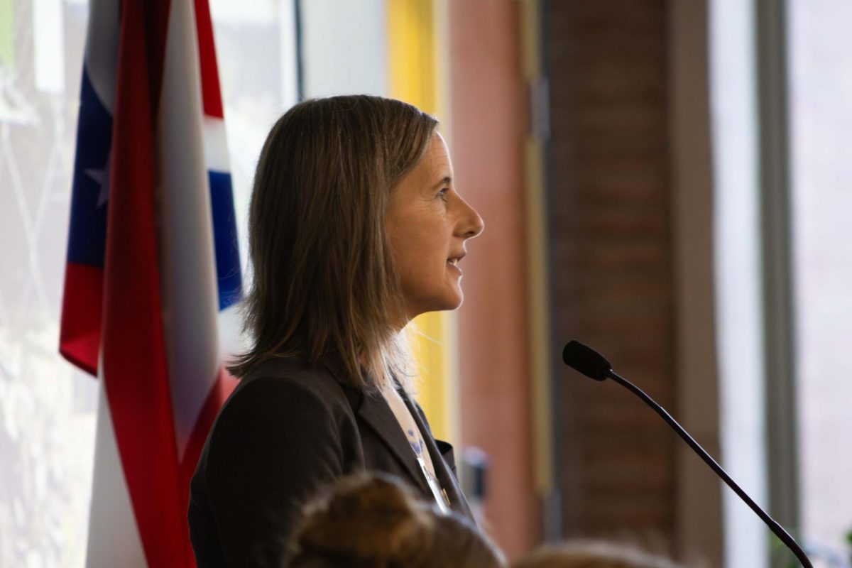 Sports Administration professor Dr. Theresa Walton-Fisette gives a lecture regarding student athletes getting paid under NIL at the Equal Protection Under the Law Constitution Day event, Sept. 17, 2025.