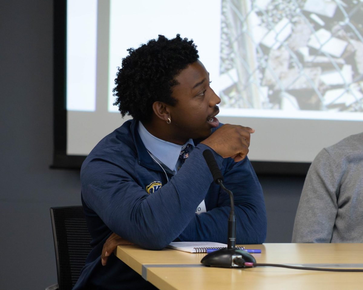 JB Awolowo, a graduate student studying Sports Administration asks a question while on a panel of students at the Equal Protection Under the Law Constitution Day event, Sept. 17, 2025.