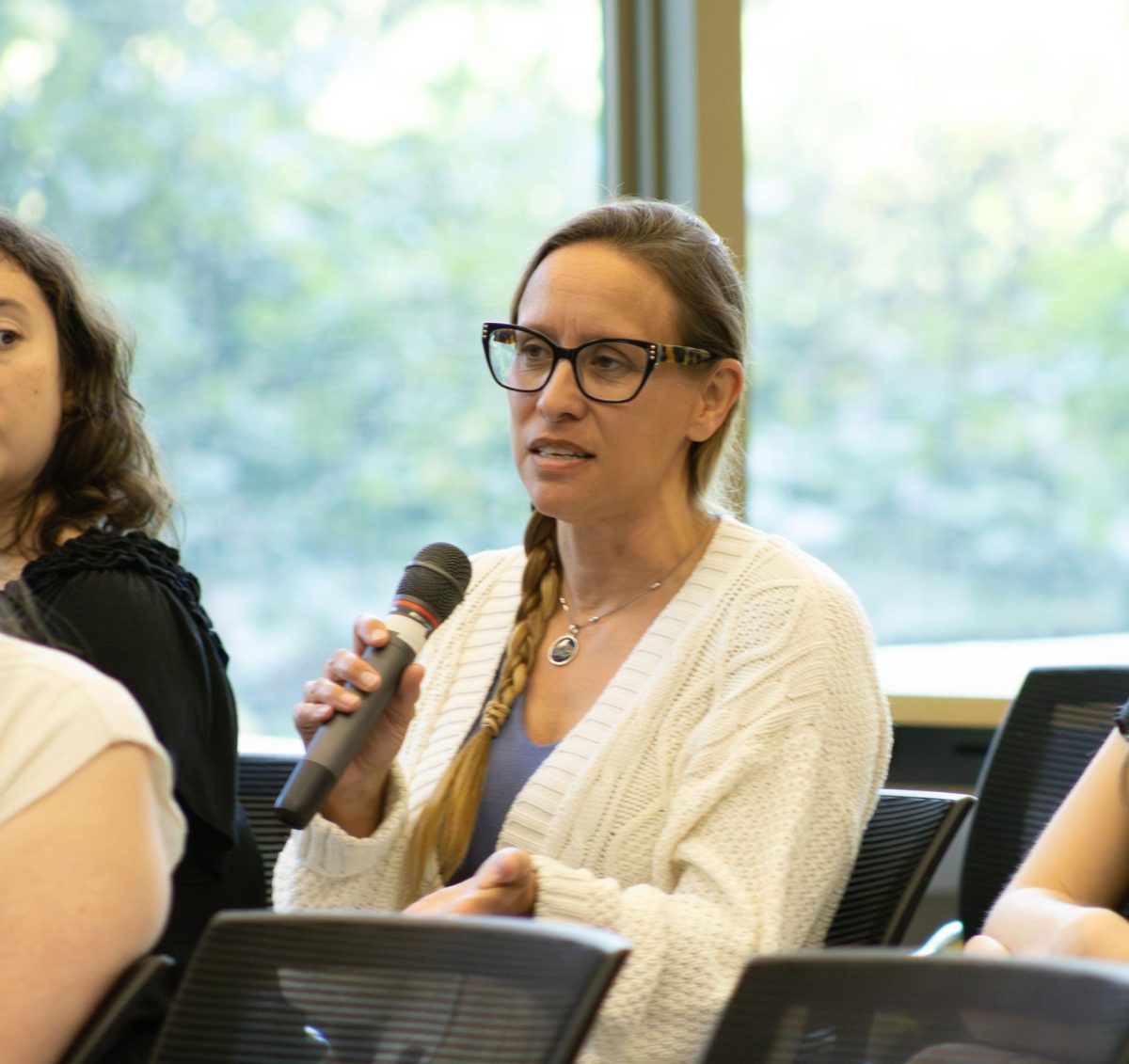 Stephanie Vincent, an employee at the Office of University Registar, asks a question at the Equal Protection Under the Law Constitution Day event, Sept. 17, 2025.