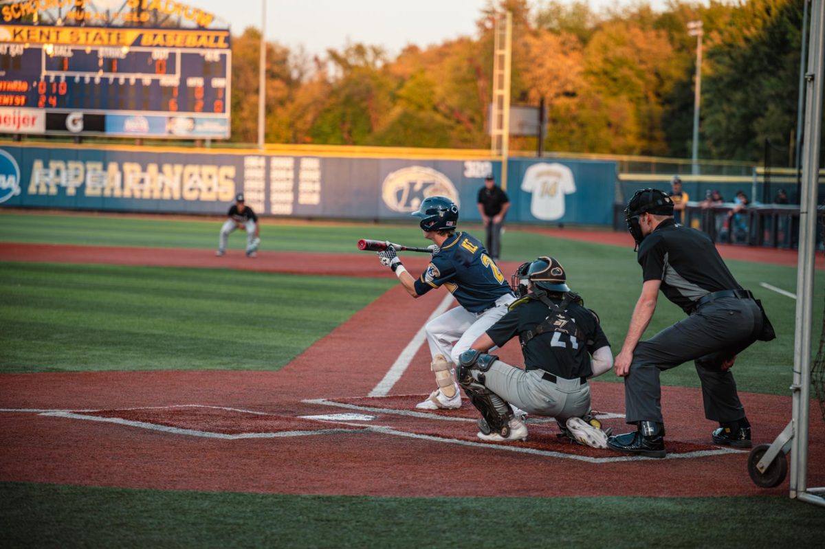 Kent senior Grady Mee prepares to bunt in the bottom of the third against Ontario on Sept. 18, 2025.