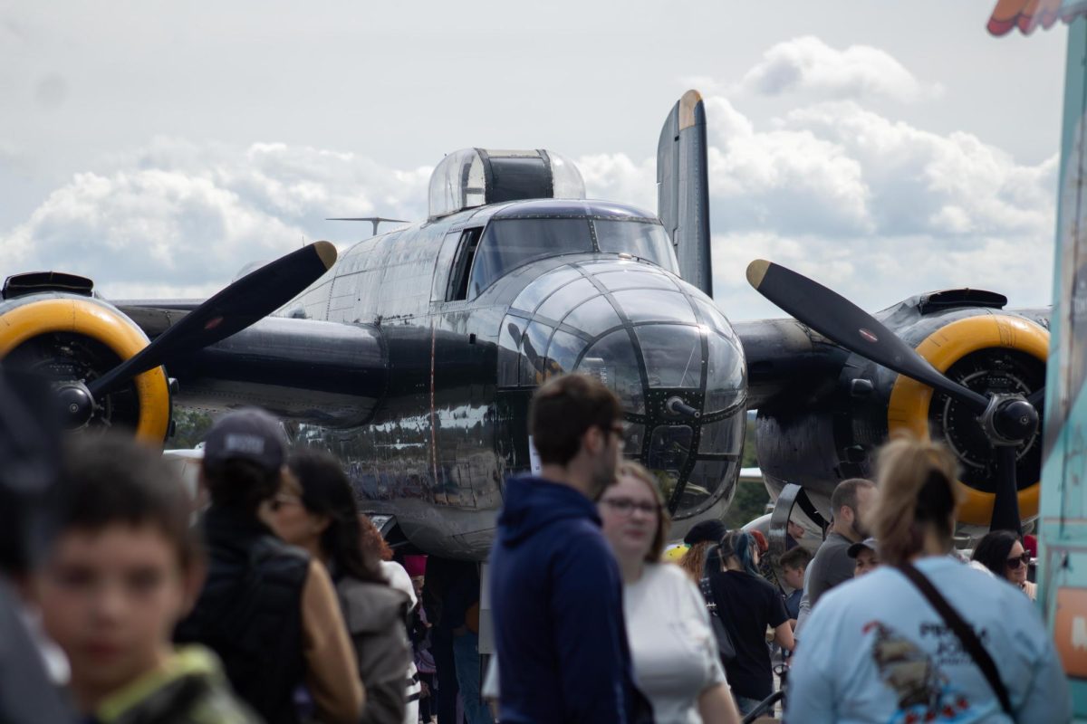 A World War II, B-15 Bomber, is being shown off in the Aeronautics and Engineering Expo at the Kent State Airport on Saturday, Sept 6, 2025. The B-17 Bomber has a nickname called "Champagne Girl". 
