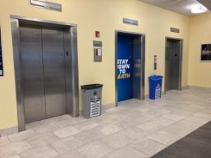The Kent State University library elevators on Sept. 19, 2025. The library elevators are over five 
decades old, as they are the original models from 1970. 
