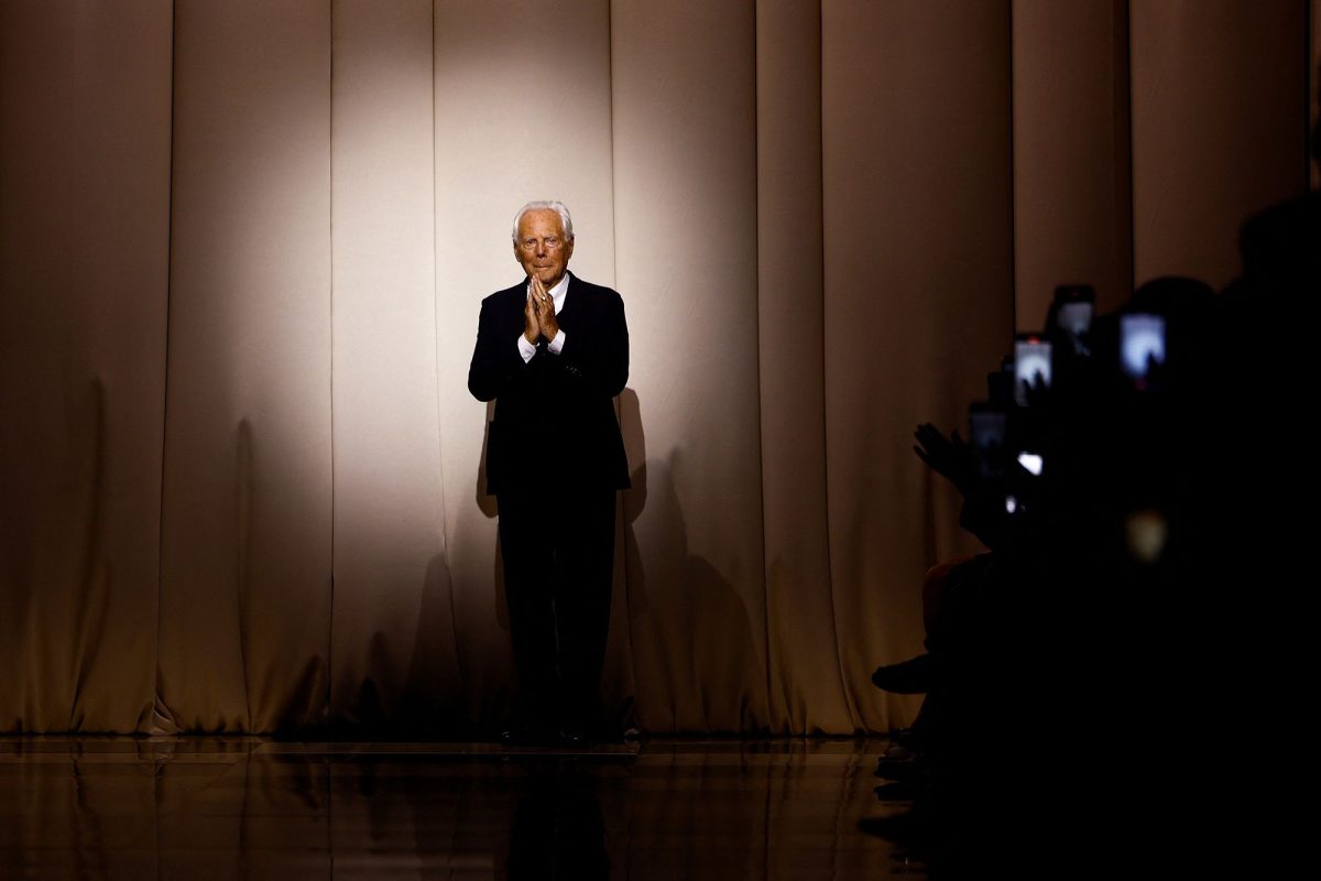 Italian designer Giorgio Armani poses after his haute couture Fall-Winter 2023-2024 collection show in Paris. Italian fashion designer Giorgio Armani has died at the age of 91, the Armani Group announced on September 4.