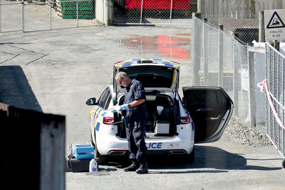 A police officer investigates at a site following a shootout that occurred near the town of Piopio, located in New Zealand's Waikato region on September 8, 2025.