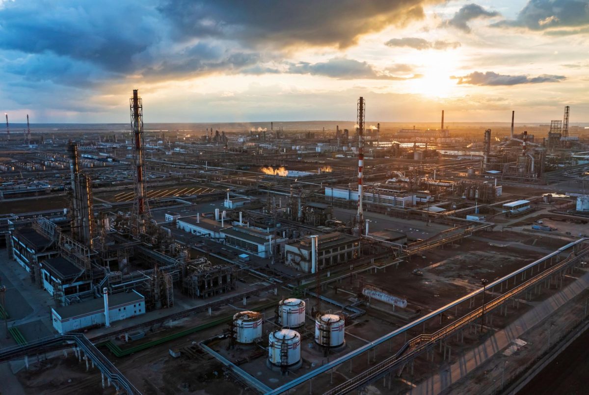 A general view shows the oil refinery of the Lukoil company in Volgograd, Russia, in April 2022.