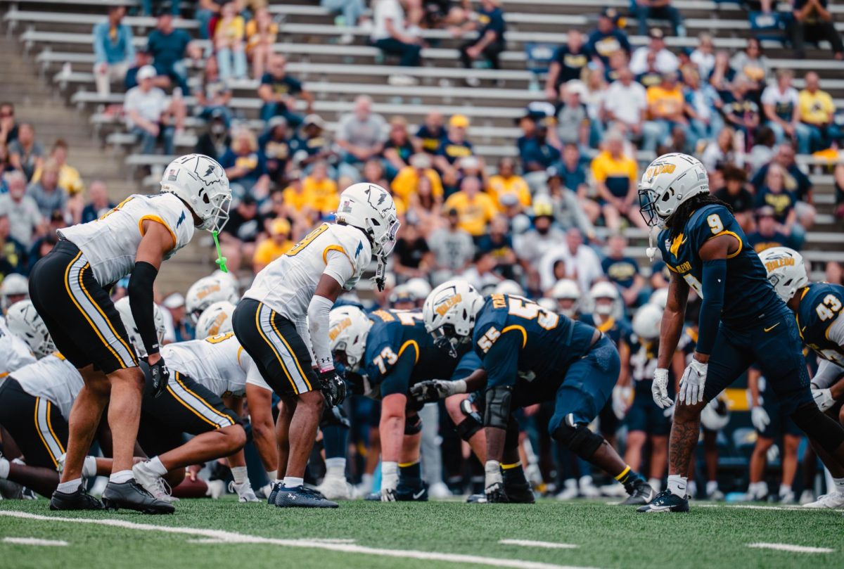 Kent football team prepares to play Toledo in the third quarter on Oct. 18, 2025.