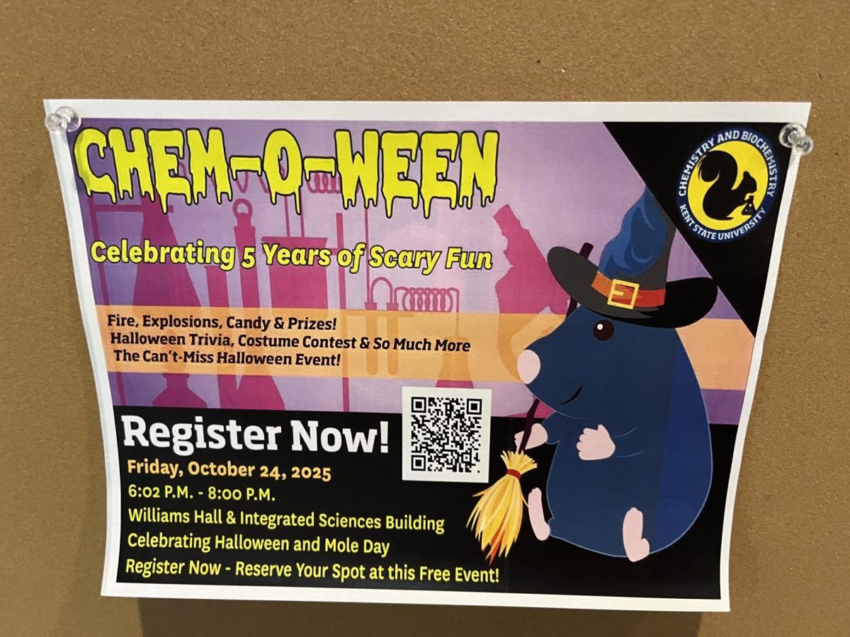 A flyer for Chem-O-Ween on display in Franklin Hall.