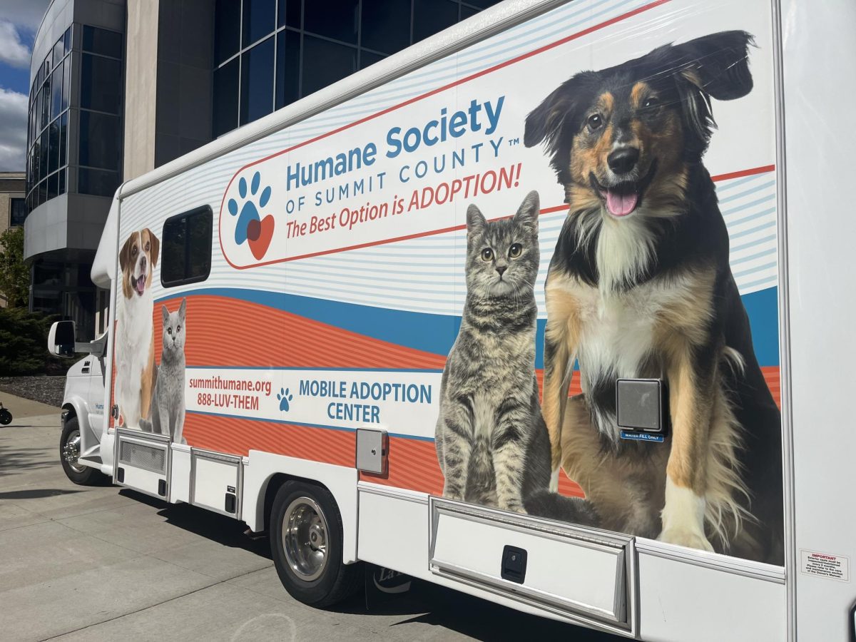The Summit County Humane Society's Mobile Adoption Center visited students outside of Merrill Hall during its "Mid-term Destress Event" on Tuesday, Oct. 14, 2025.