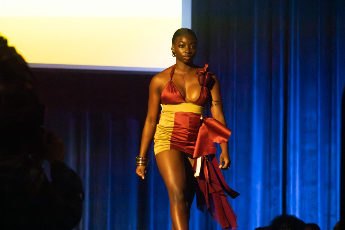 Kenya Stevens works Kents runway in a piece made by Heavyn Pringle at Modesta fashion show October 18, 2025