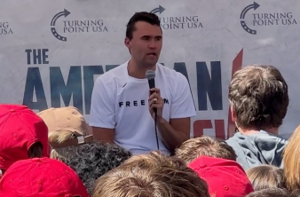 Charlie Kirk speaking at Utah Valley University where he was shot.