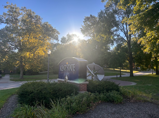Photo of Kent State University sign near Franklin Hall.