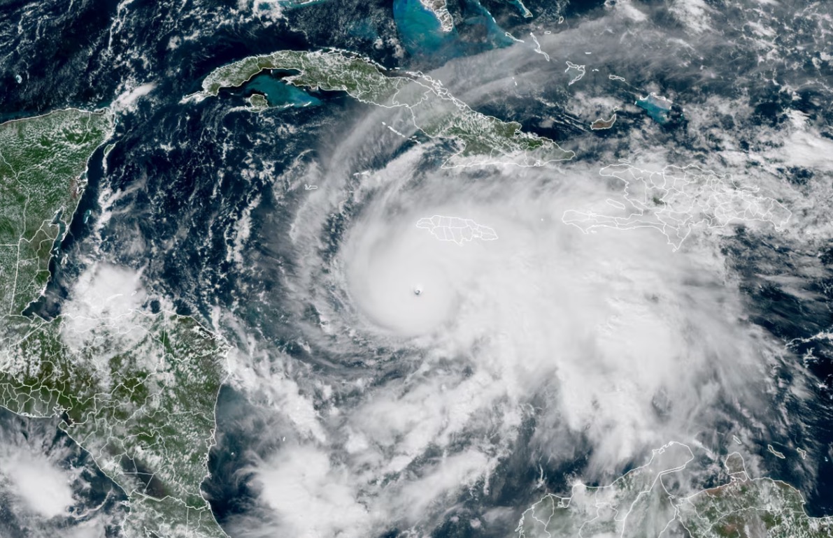 Hurricane Melissa roars in the Caribbean Sea on the morning of October 27.