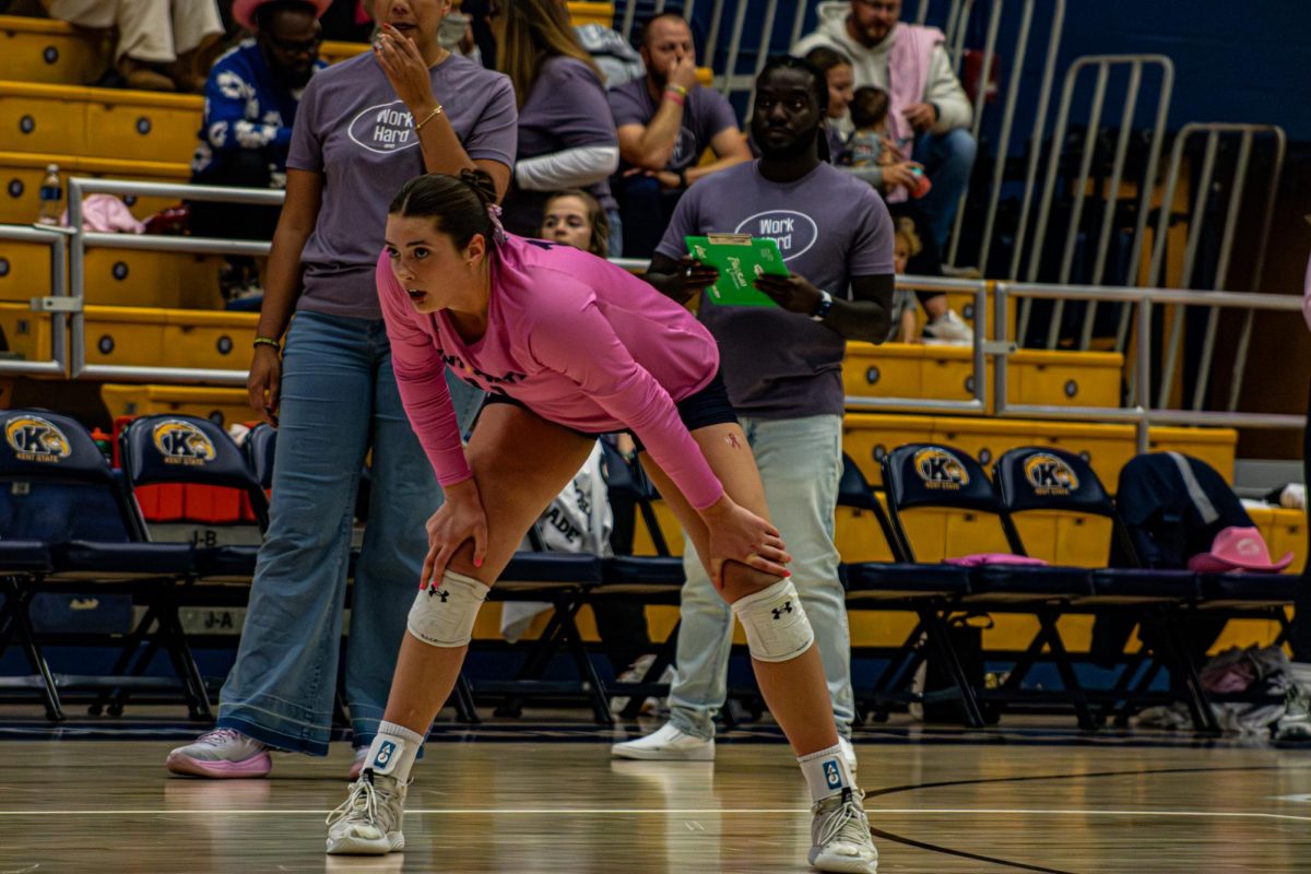 Number 11-Mackenzie McGuire ready to play in the girls recent game against Central Michigans Chippewas. Oct. 24, 2025