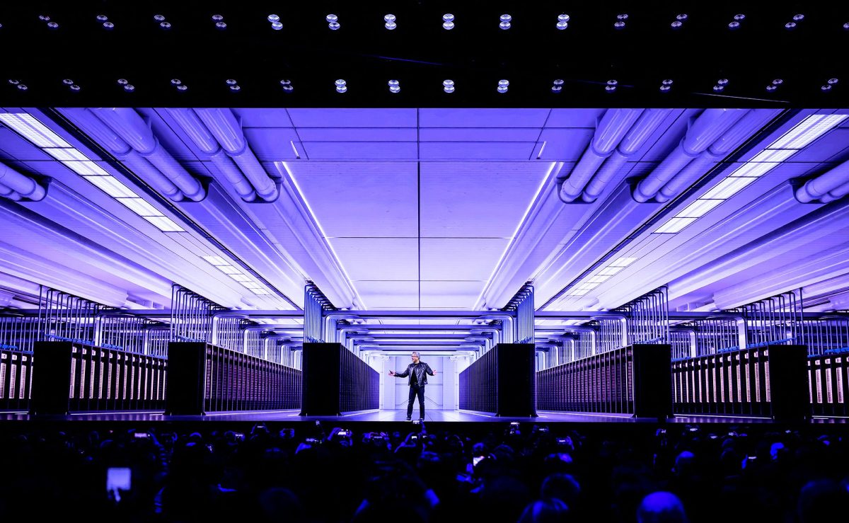 Nvidia CEO Jensen Huang delivers an address earlier this year.