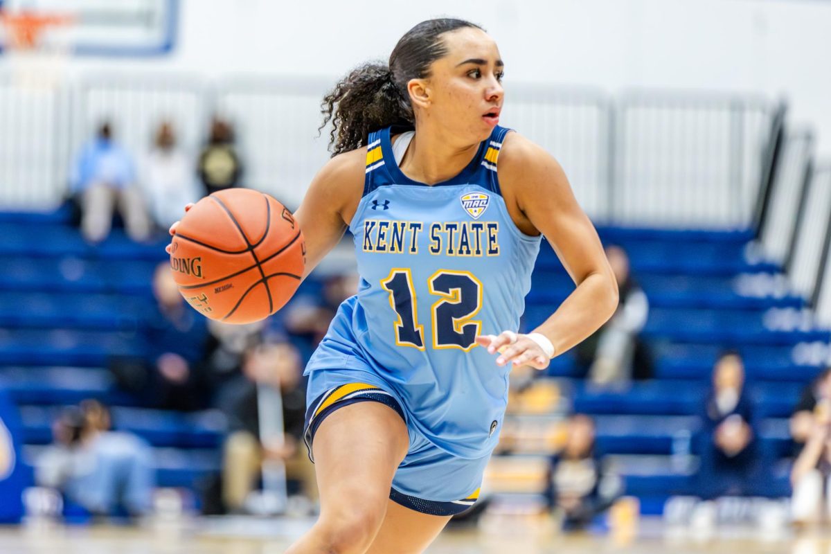 Kent senior Dionna Gray advances down the court against Ball State Feb. 1, 2026.