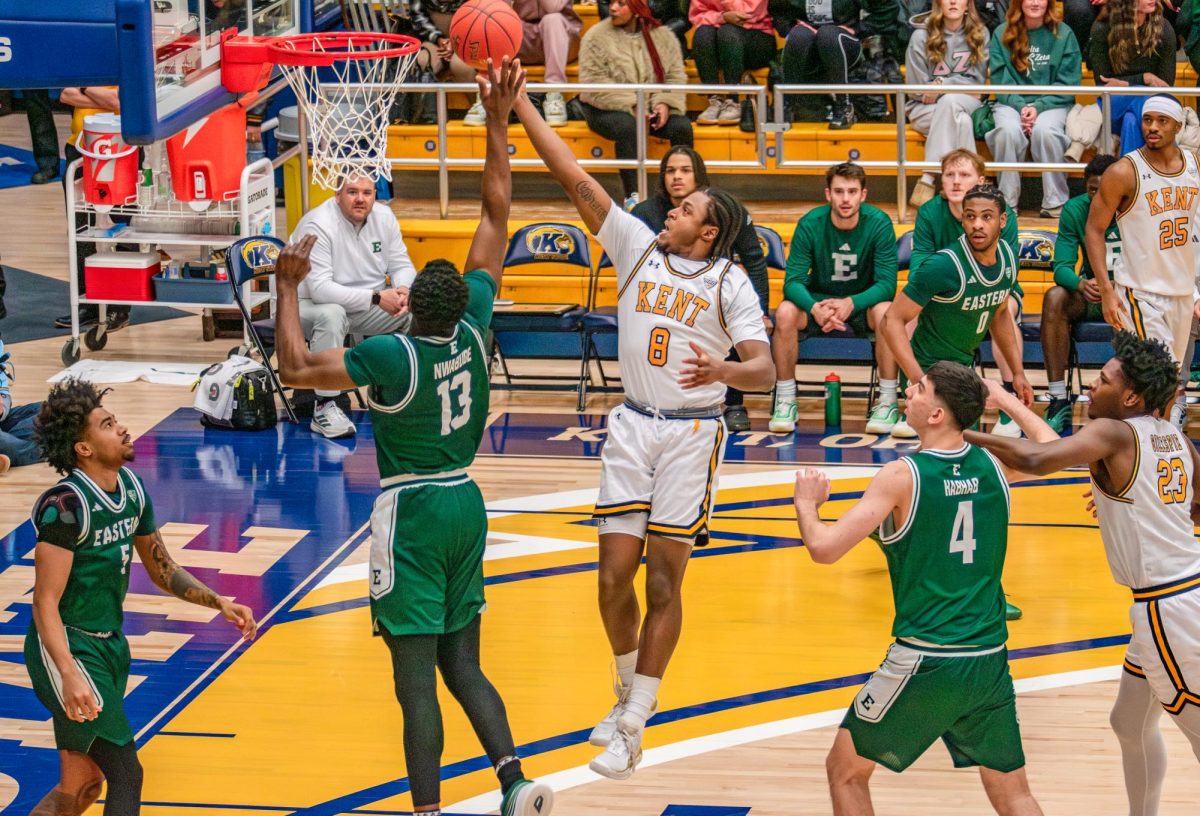 Kent graduate student Morgan Safford shoots a layup against Eastern Michigan on Feb. 11, 2026.
