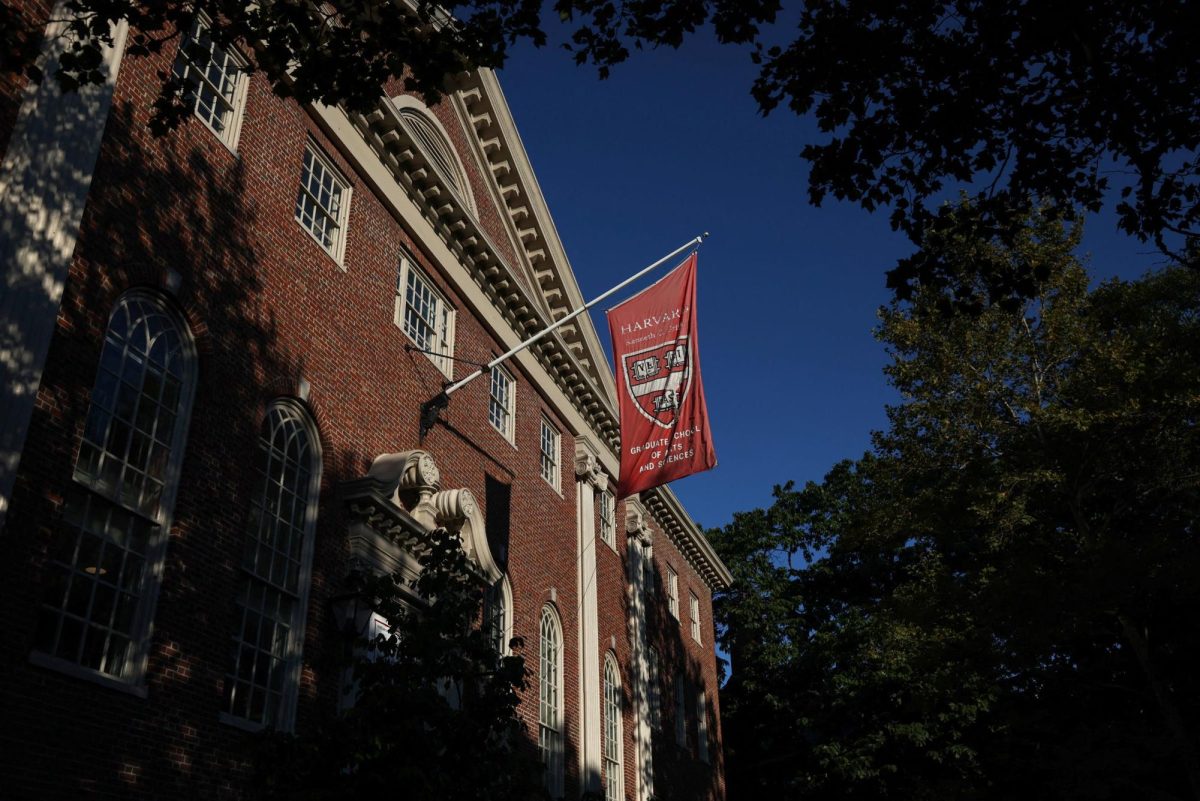 A flag hangs on campus at Harvard University in Cambridge, Massachusetts, on September 4, 2025.

