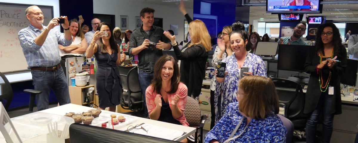 The Arizona Republic/ azcentral.com newsroom reacts to news that they won the Pulitzer Prize for Explanatory Reporting for their project "The Wall" on April 16, 2018.