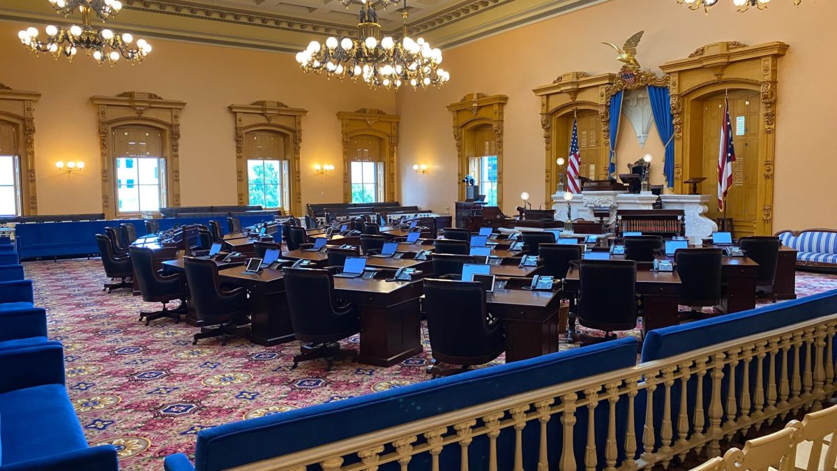 The interior Senate chambers of the State Capital Building in Columbus, Ohio, September 27, 2023.