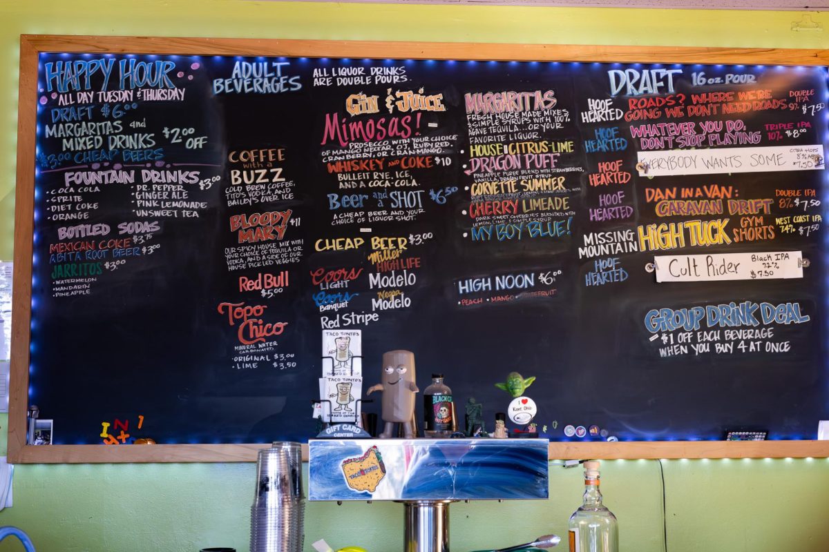 Taco Tontos lists a varitety of food and beverages as options for customers to pick from, March 28, 2026.