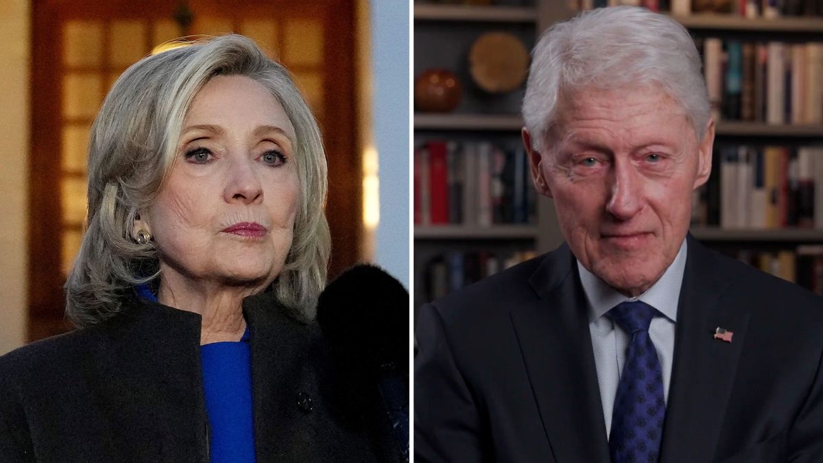 Hillary Clinton, left, is seen during a press conference following her deposition on February 26. Bill Clinton, right, is seen in a screengrab of a video he released following his deposition on February 27.