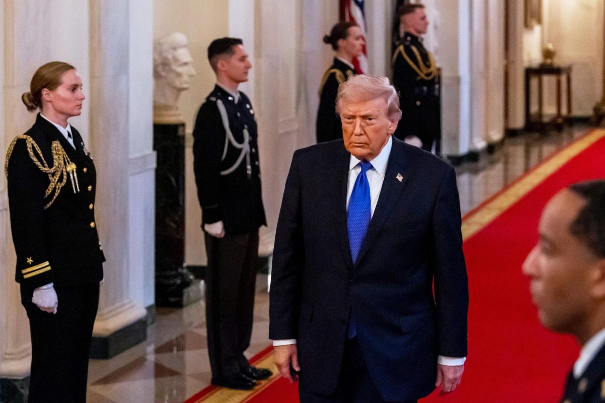 President Donald Trump arrives for a Medal of Honor ceremony in the East Room of the White House, on March 2 in Washington.