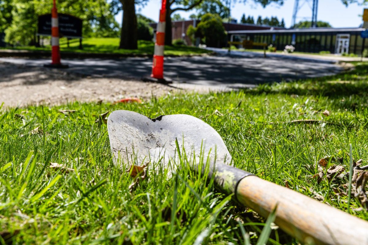 A shovel left lying at construction on Horning road on May 31, 2026.