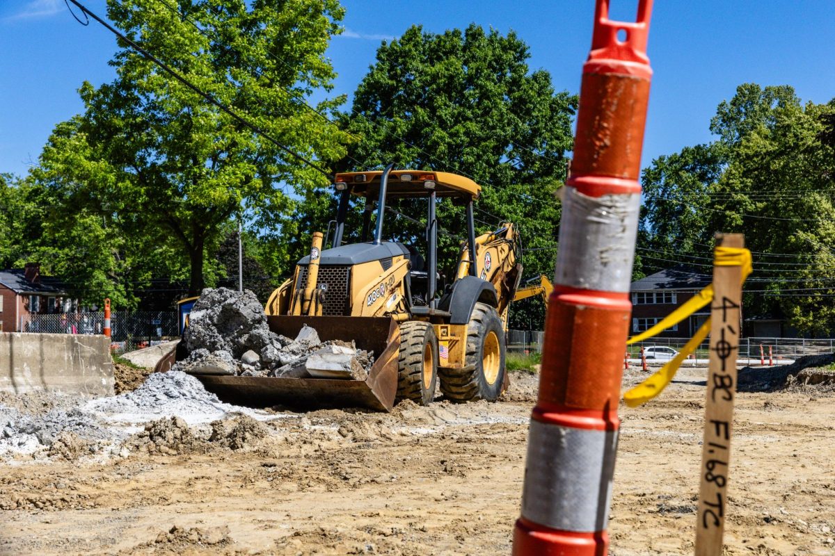 A backhoe parked at construction on Horning road on May 31, 2026.