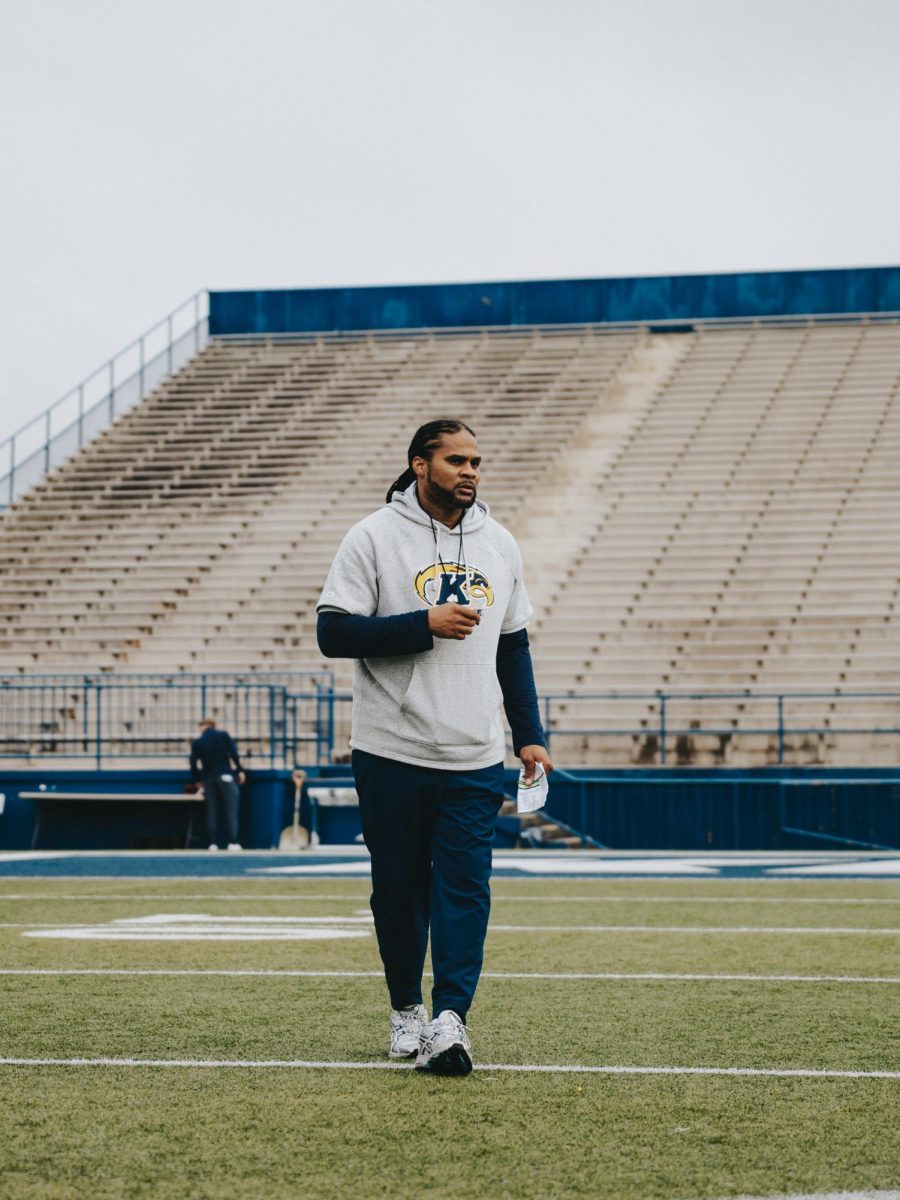 New Special Teams Analyst and former Kent State quarterback for the Golden Flashes from 2001–04 at practice on April 10, 2026.