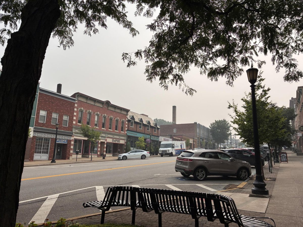 Smoke from the Canadian wildfires makes its way to downtown Kent, covering the skies on Thursday, July 16, 2026.